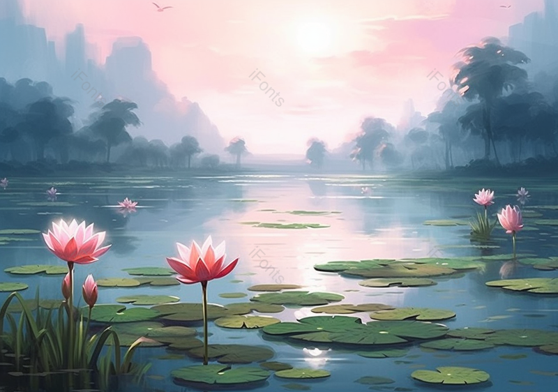 国风意境荷花插画背景,插画/手绘图,插画/手绘图库,插画/手绘图下载,插画/手绘